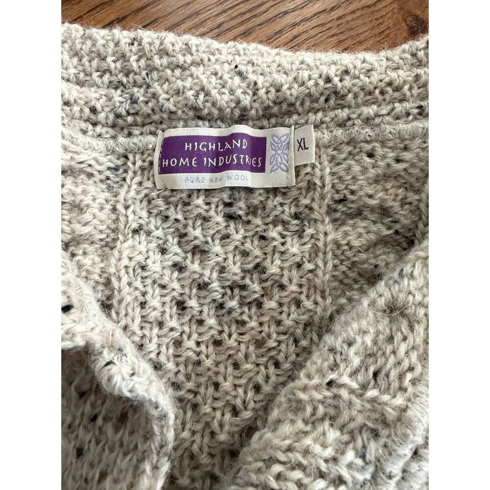 Highland Home Industries British Wool Cardigan Sweater Oatmeal Speckle Size XL - Picture 5 of 5